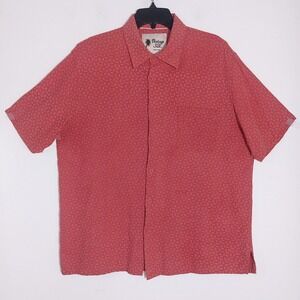 Vintage Silk Circa 1969 100% Silk Mens Button Up Shirt Red Geometric Size XL